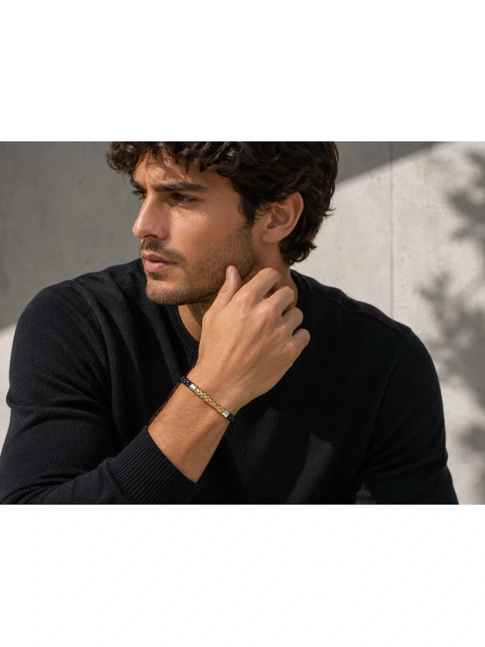Effy Black Braided Leather Bracelet with Gold Accent and Silver Hardware